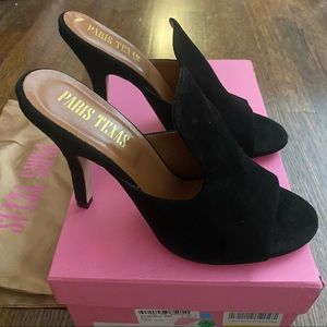 Paris Texas Black Suede Heeled Mules Size 37 or US 7